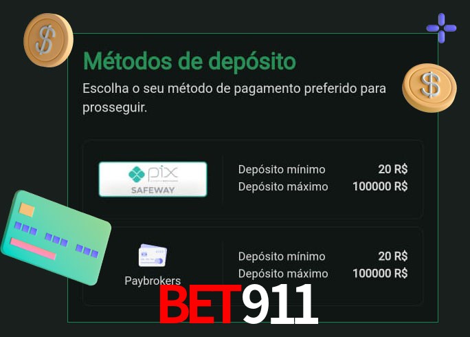 O cassino bet911 oferece uma grande variedade de métodos de pagamento