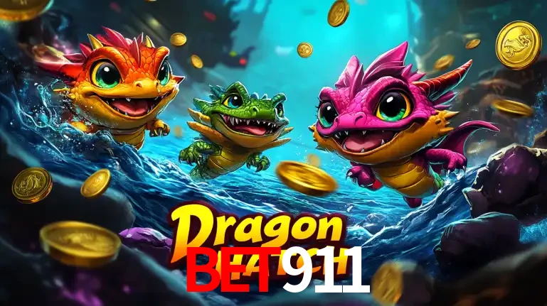 Arte promocional do jogo Dragon Hatch com três adoráveis dragões bebês nadando entre moedas de ouro, um dos slots mais divertidos para jogar no cassino BET911.