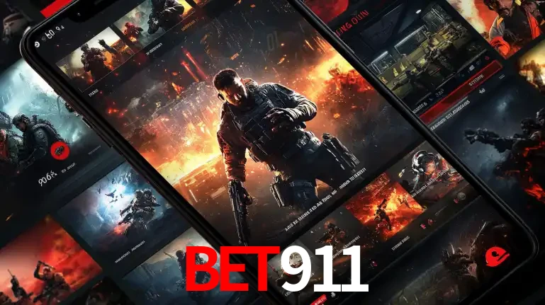 Tela de um celular exibindo uma galeria de jogos de tiro com temática militar, mostrando a variedade de e-sports disponíveis para apostas na plataforma de entretenimento BET911.