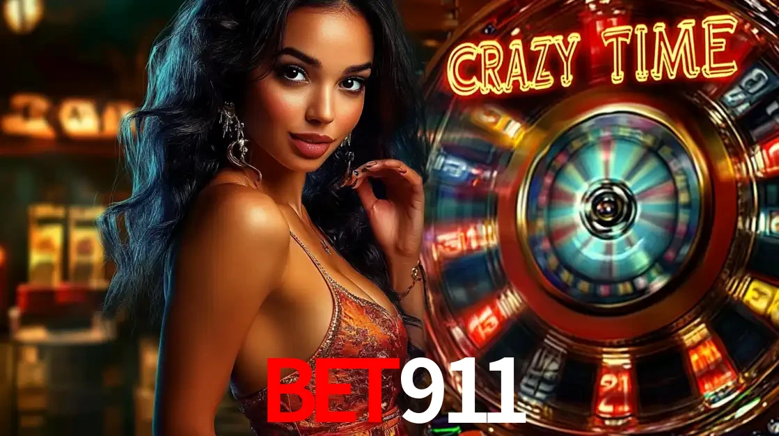 Mulher elegante ao lado da vibrante roda da fortuna do jogo de cassino ao vivo Crazy Time, um dos game shows mais populares e cheios de prêmios do BET911.